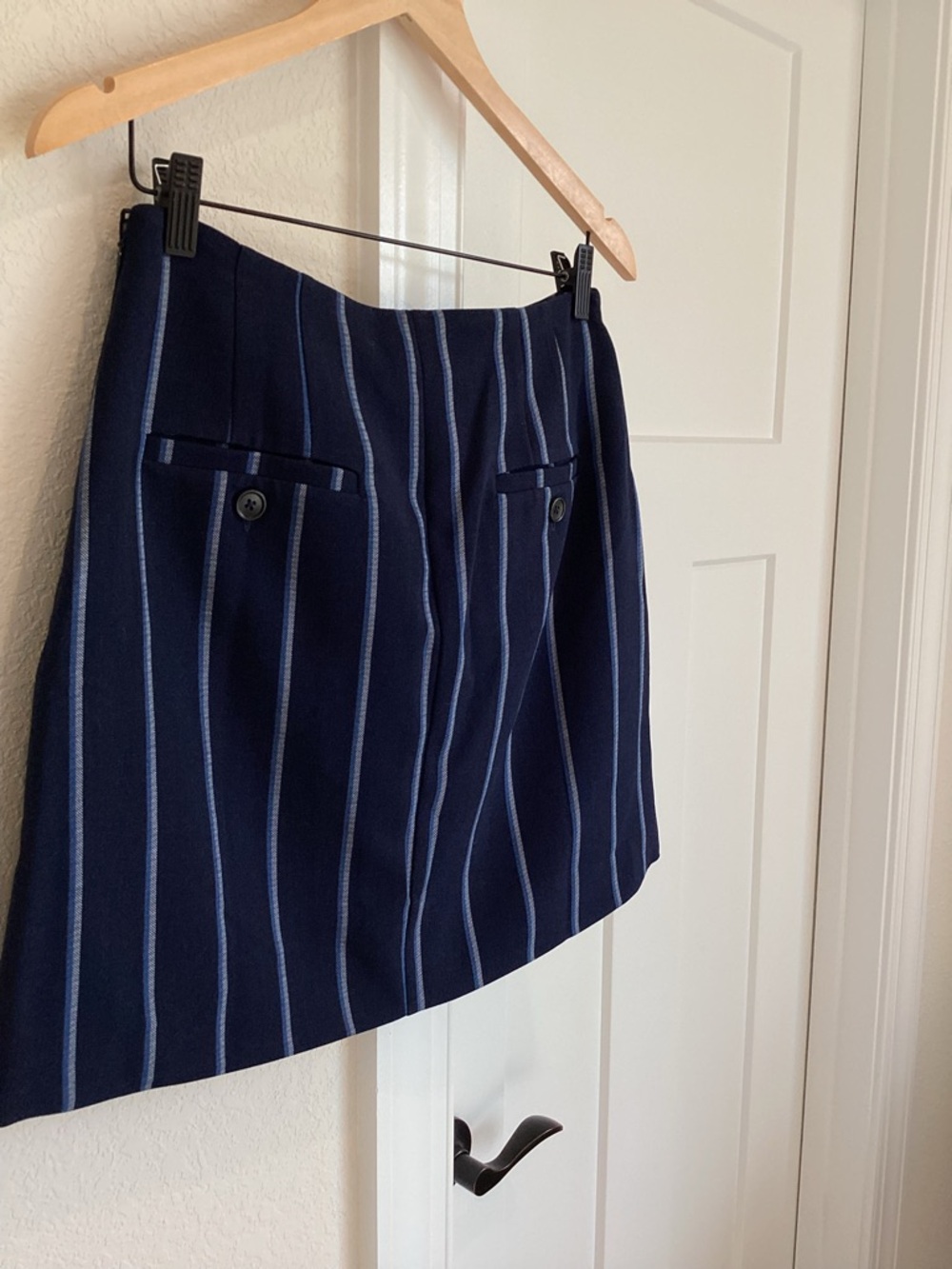 Anthropologie A-Line Mini Skirt Maeve Wrap New Navy Blue Pinstripe Small - Picture 11 of 13